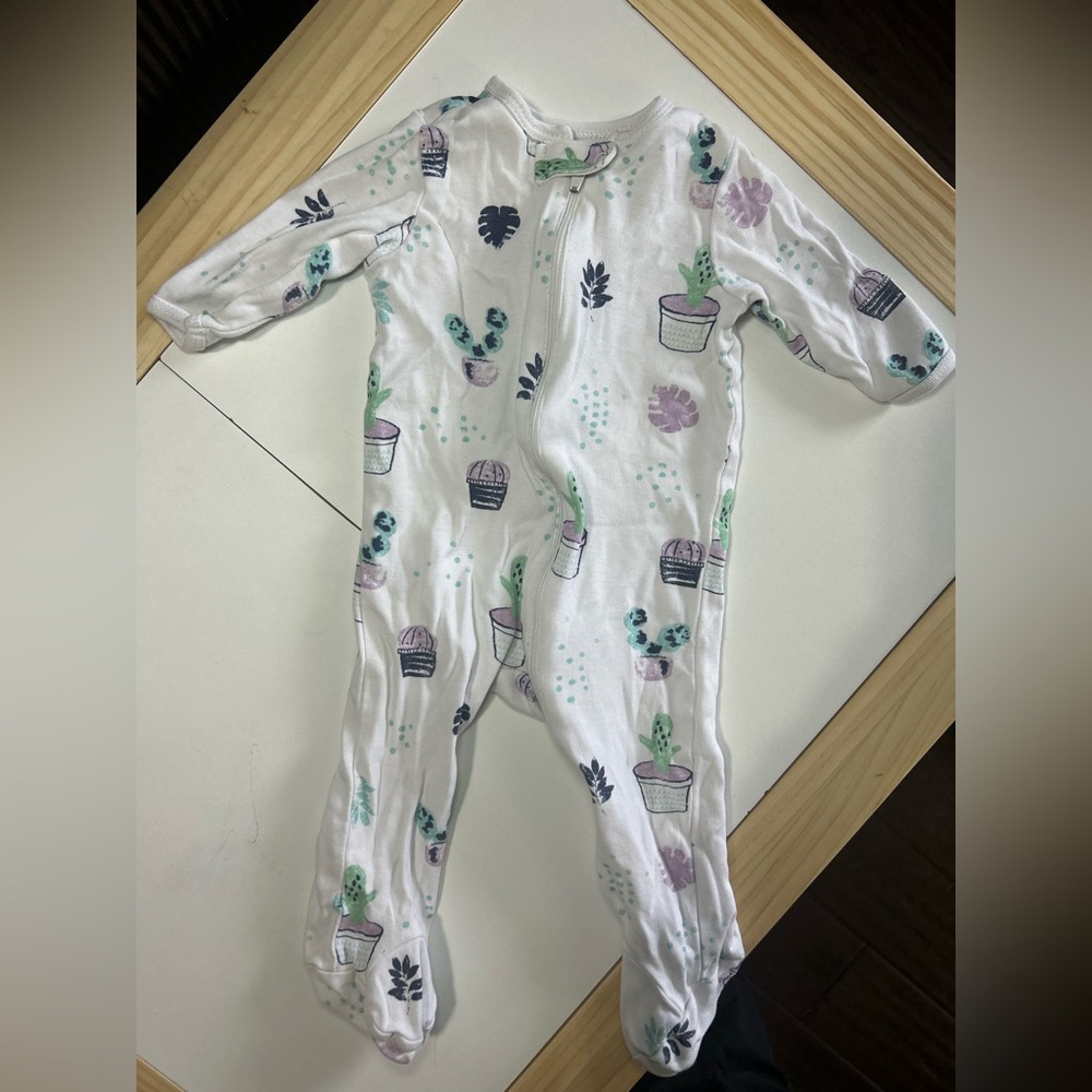 Adorable White and Green Plant Print Footie